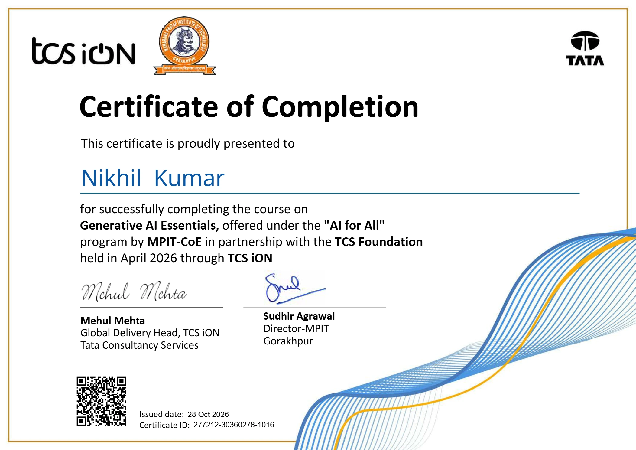TCS iON Generative AI Essentials Certificate